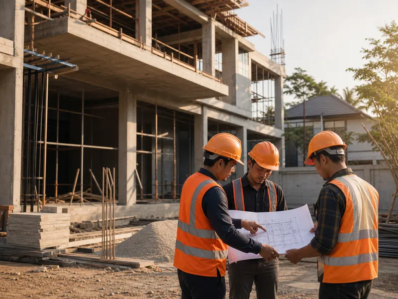 Tim konstruksi bekerja di area proyek