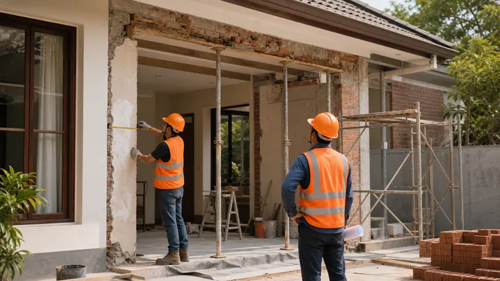 Renovasi bangunan dengan peralatan konstruksi